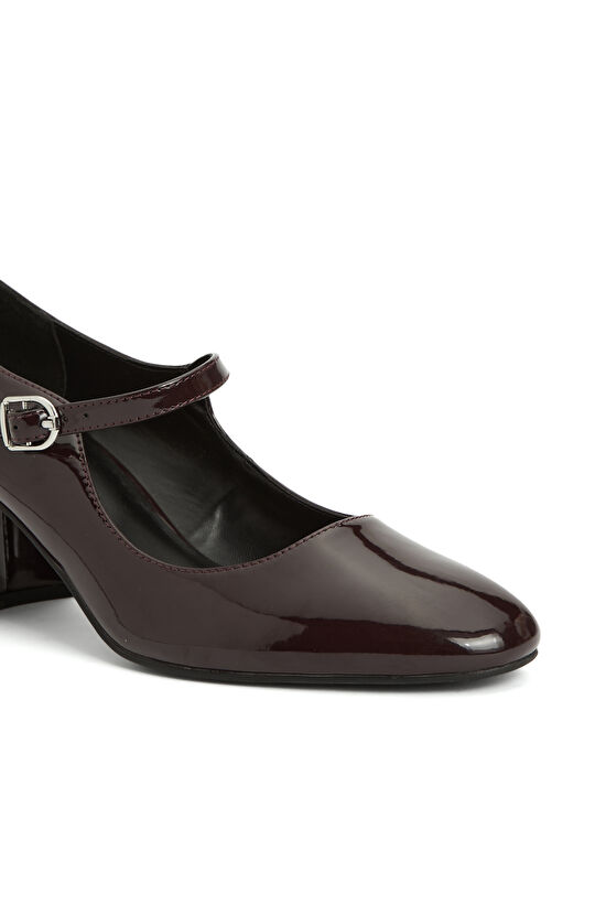 Bordo Kadın Topuklu Rugan Mary Jane Ayakkabı