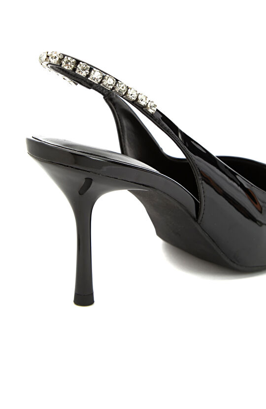 Siyah Taşlı Topuklu Ayakkabı