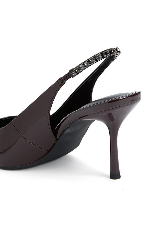 Bordo Taşlı Topuklu Ayakkabı