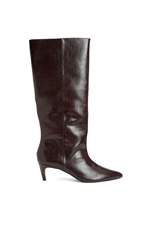 Bordo Kroko Desenli Çizme