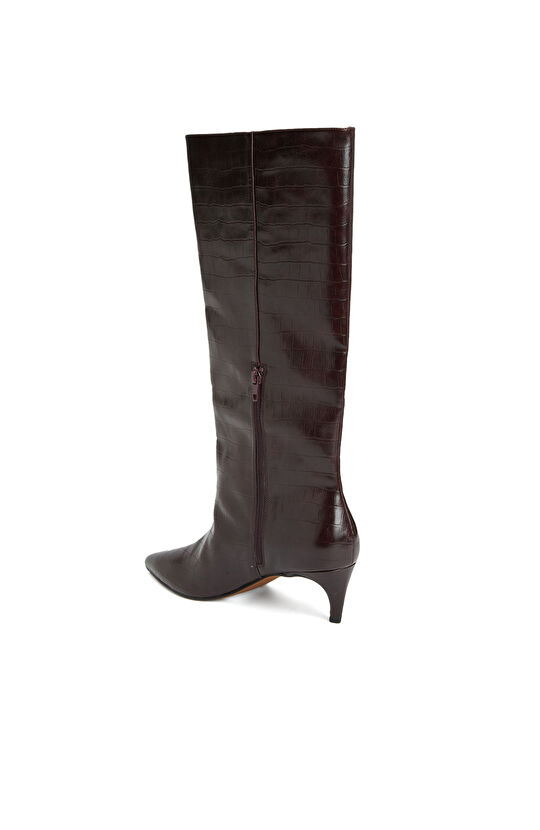 Bordo Kroko Desenli Çizme