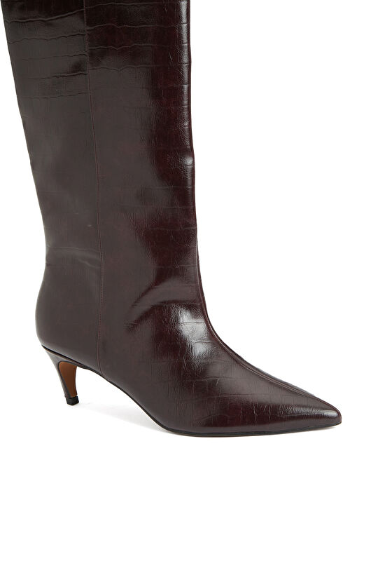 Bordo Kroko Desenli Çizme