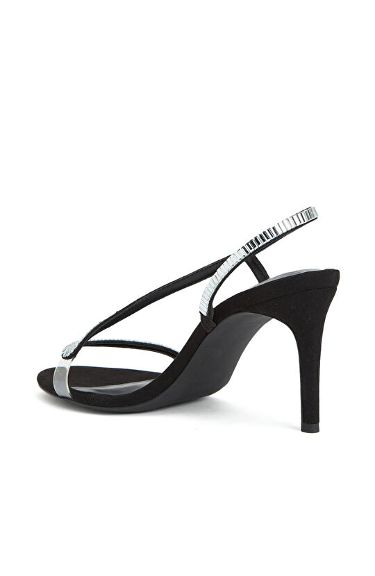 Siyah Kadın Taşlı Topuklu Sandalet