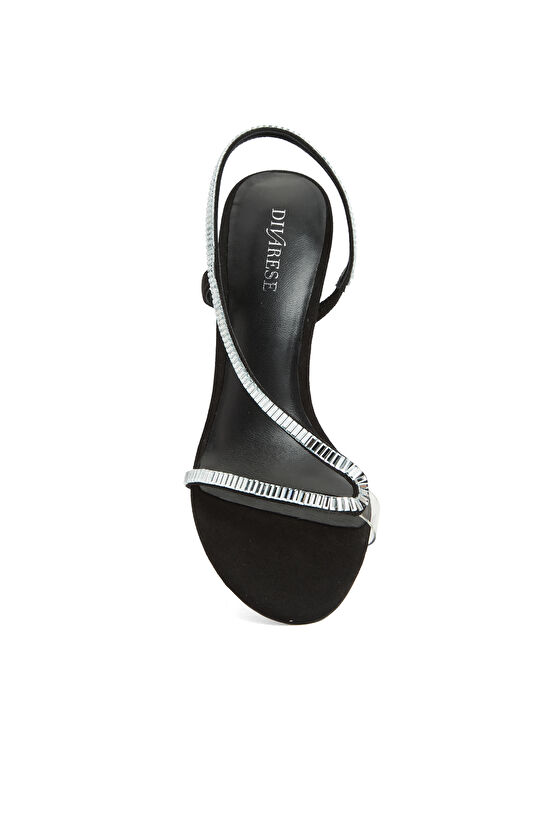 Siyah Kadın Taşlı Topuklu Sandalet