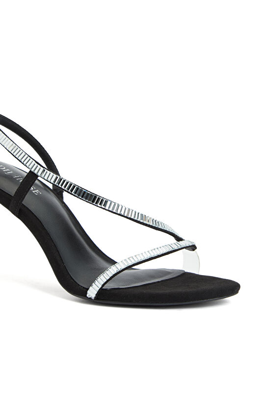 Siyah Kadın Taşlı Topuklu Sandalet