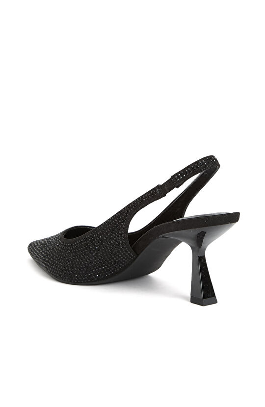 Siyah Kadın Taşlı Topuklu Ayakkabı