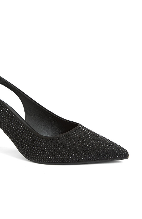 Siyah Kadın Taşlı Topuklu Ayakkabı