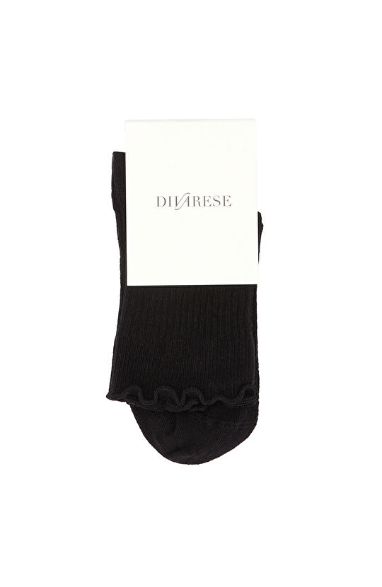 Siyah Çizgi Desenli Kadın Soket Çorap