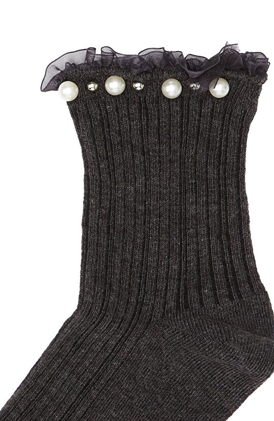 Antrasit İnci Detaylı Kadın Çorap