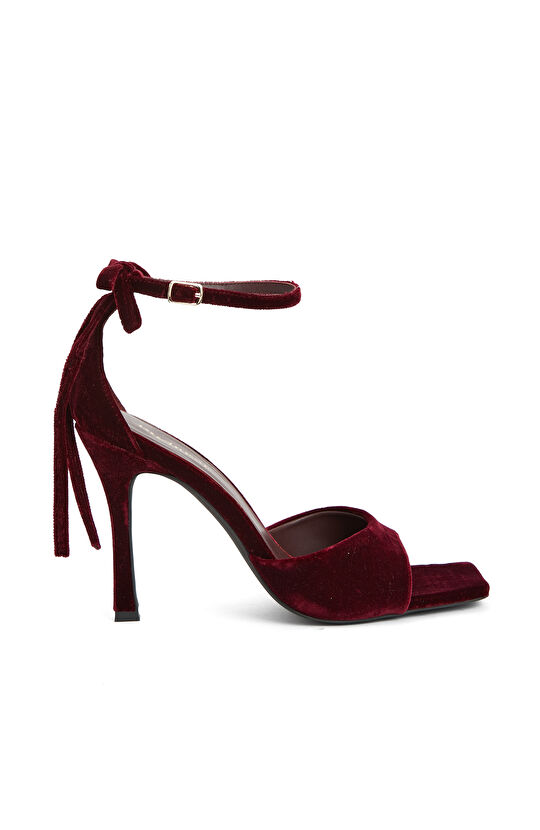 Bordo Bantlı Kadın Topuklu Sandalet