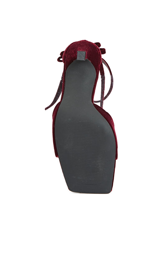Bordo Bantlı Kadın Topuklu Sandalet