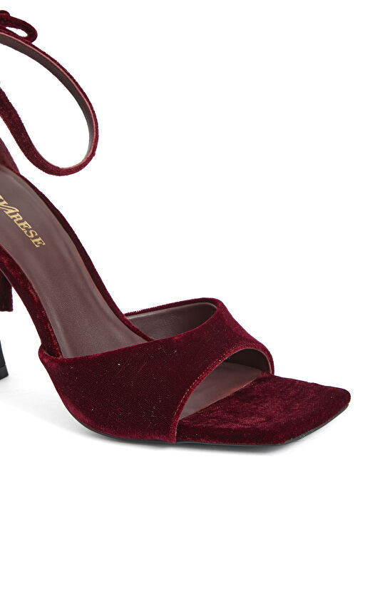 Bordo Bantlı Kadın Topuklu Sandalet