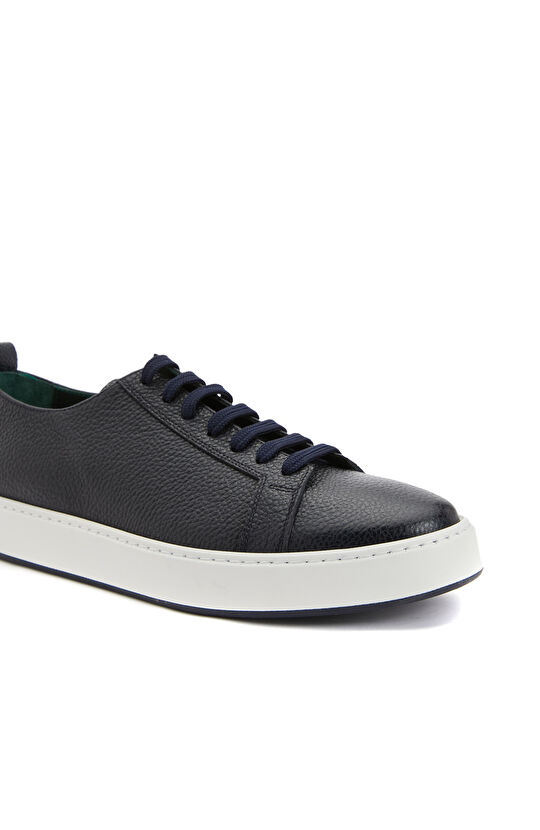 Koyu Lacivert Desenli Erkek Deri Sneaker