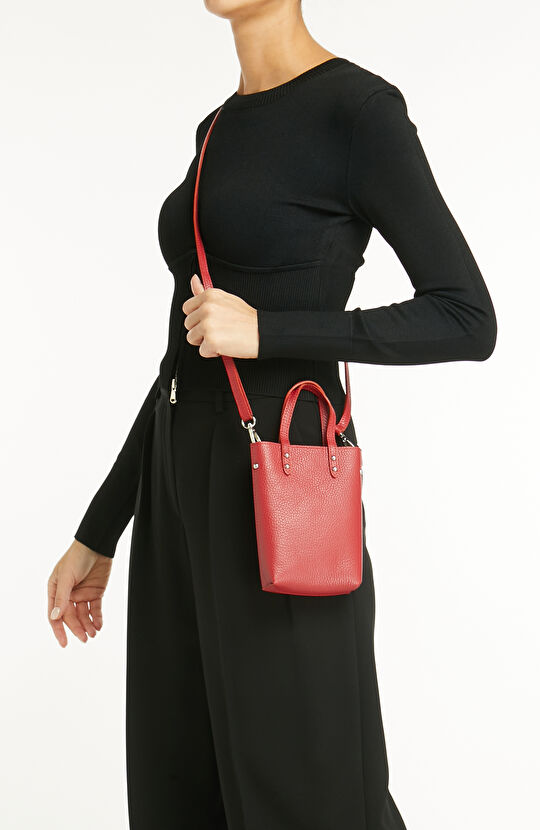 Bordo Desenli Kadın Deri Postacı Çantası