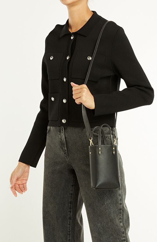 Siyah Desenli Kadın Deri Postacı Çantası