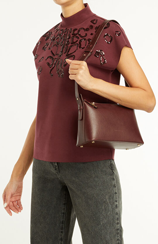 Bordo Kadın Deri Postacı Çantası