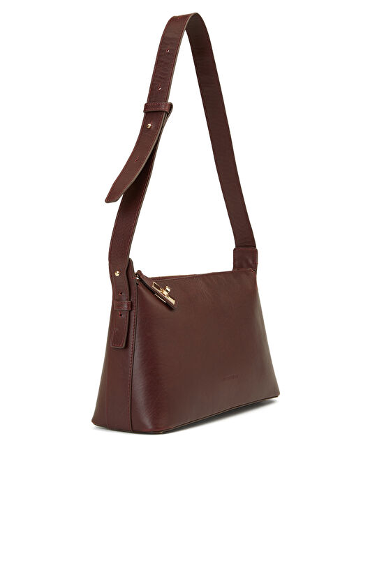 Bordo Kadın Deri Postacı Çantası