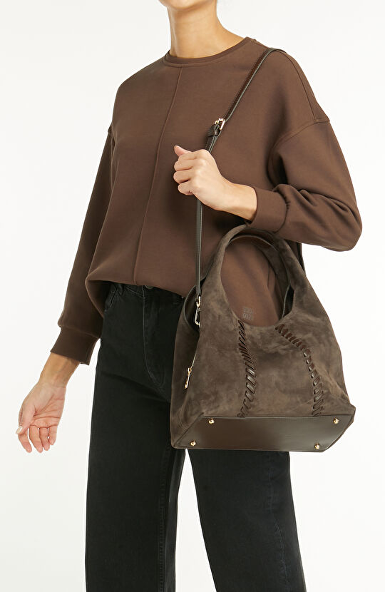 Kahverengi Kadın Büyük Süet Çanta