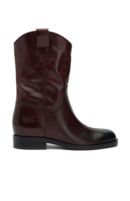 Bordo Kadın Tokalı Deri Bot