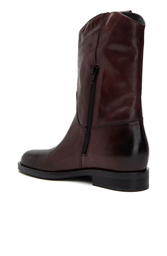 Bordo Kadın Tokalı Deri Bot