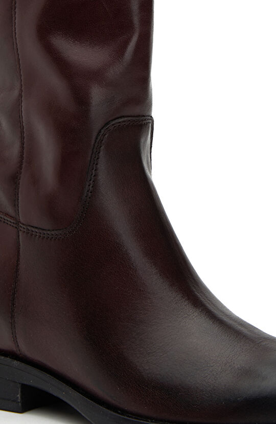 Bordo Kadın Tokalı Deri Bot