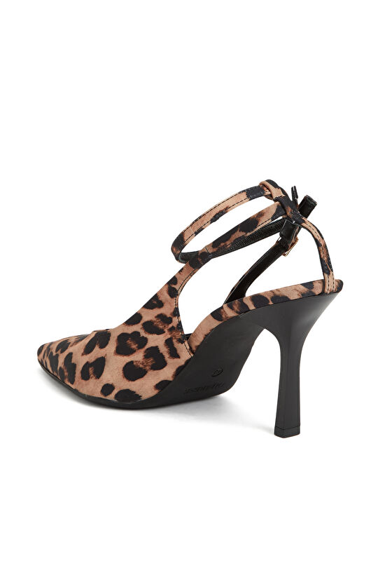 Leopar Desenli Deri Topuklu Ayakkabı