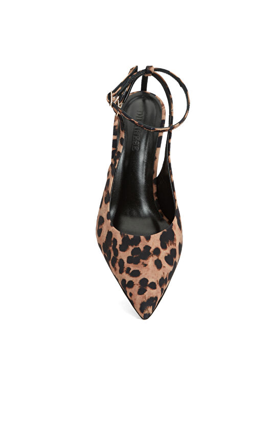 Leopar Desenli Deri Topuklu Ayakkabı