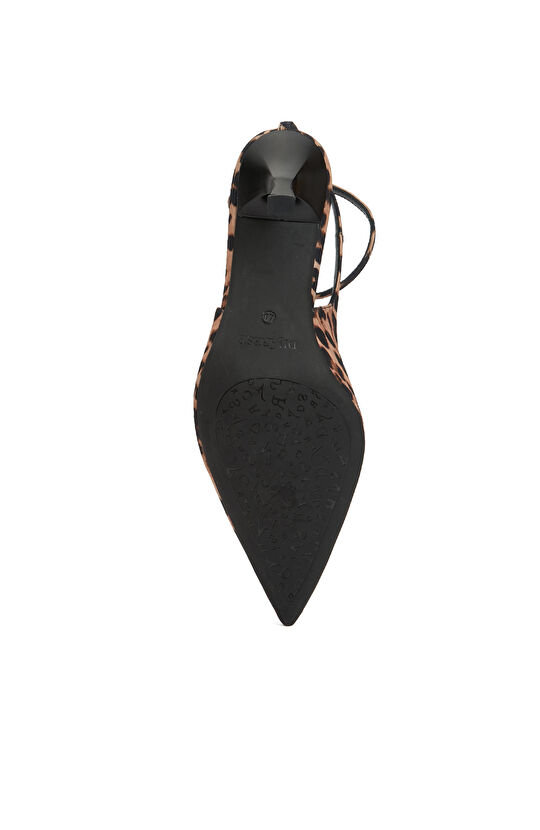 Leopar Desenli Deri Topuklu Ayakkabı