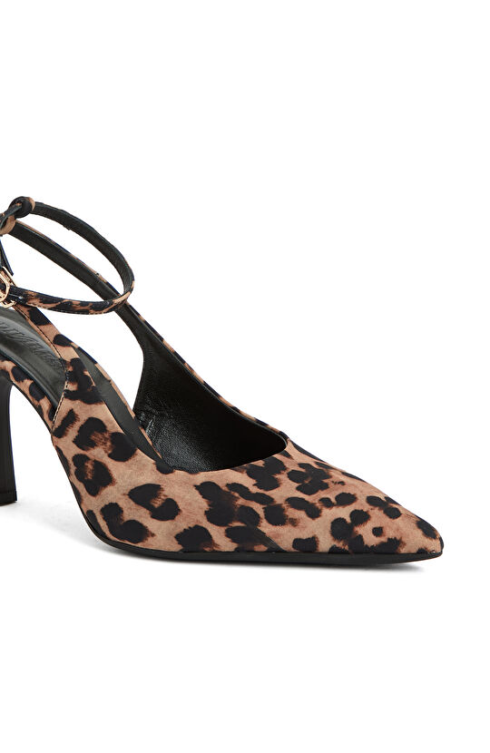 Leopar Desenli Deri Topuklu Ayakkabı