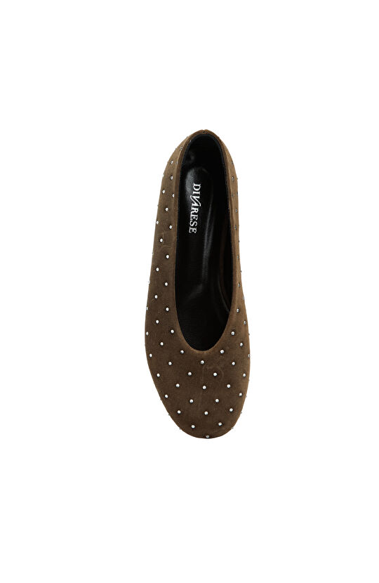 Vizon Kadın Taş Detaylı Süet Babet