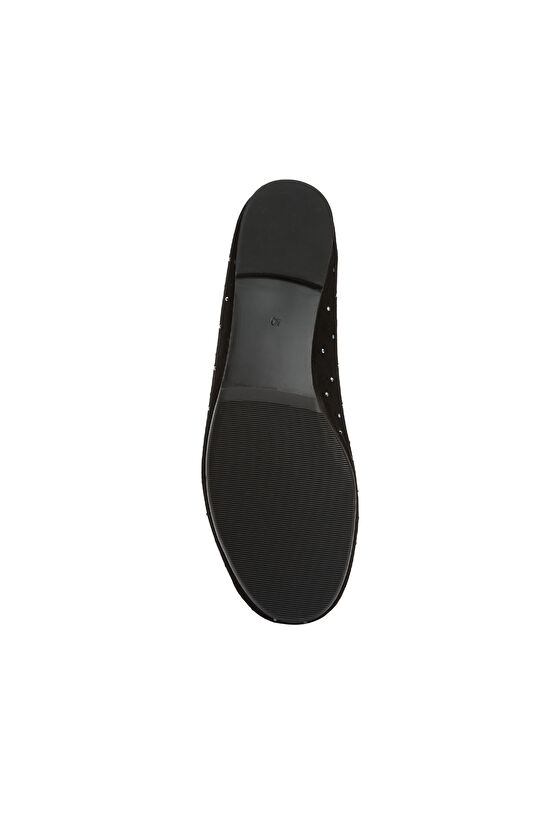 Siyah Kadın Taş Detaylı Süet Babet