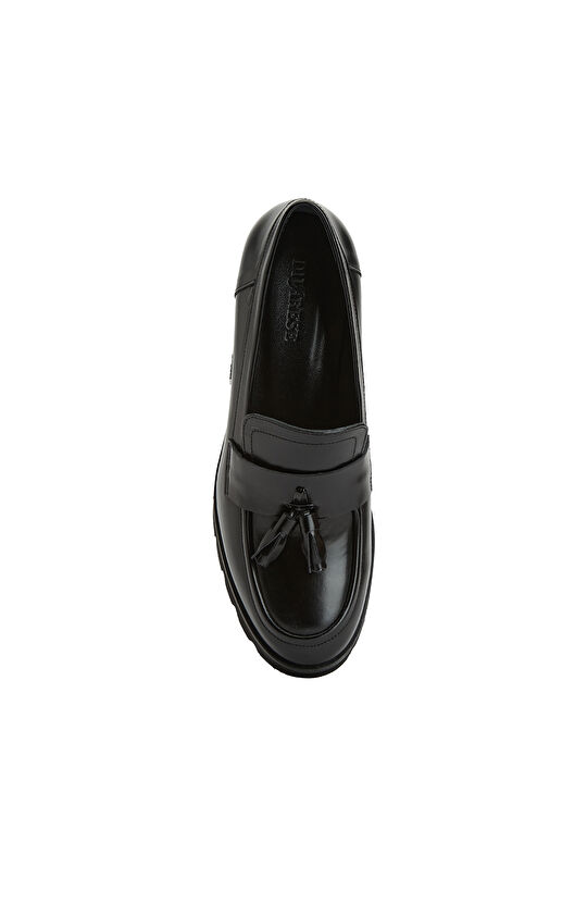 Siyah Kadın Topuklu Deri Loafer
