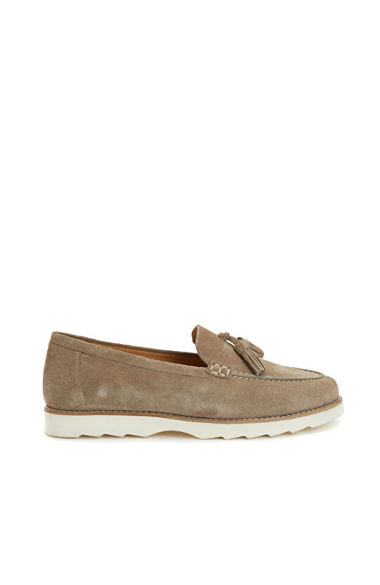 Camel Püskül Detaylı Kadın Süet Deri Loafer