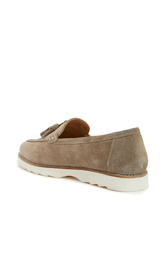 Camel Püskül Detaylı Kadın Süet Deri Loafer
