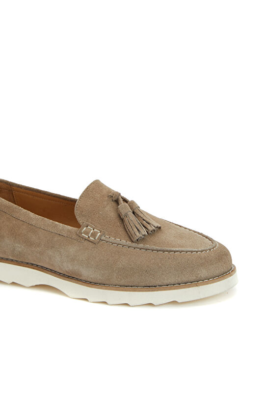 Camel Püskül Detaylı Kadın Süet Deri Loafer