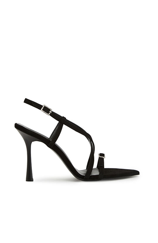 Siyah Kadın Süet Topuklu Sandalet