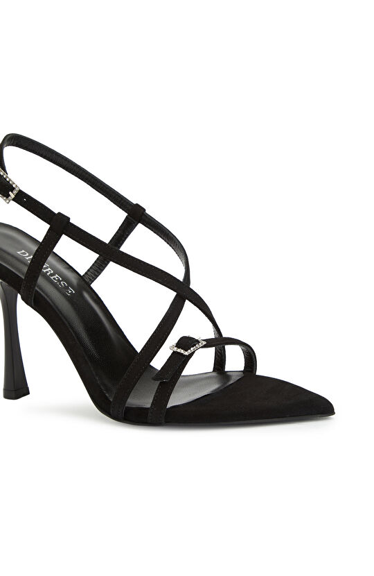 Siyah Kadın Süet Topuklu Sandalet
