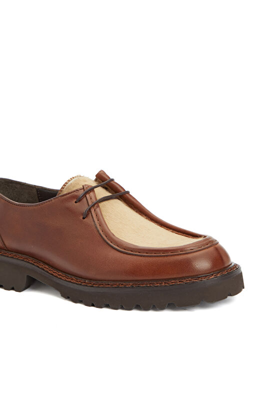 Taba Tay Tüyü Garnili Kadın Deri Ayakkabı