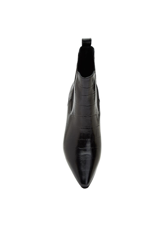 Siyah Western Kadın Kroko Desenli Deri Bot