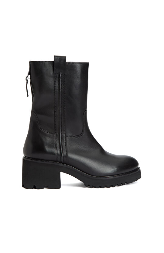 Siyah Fermuarlı Kadın Deri Bot