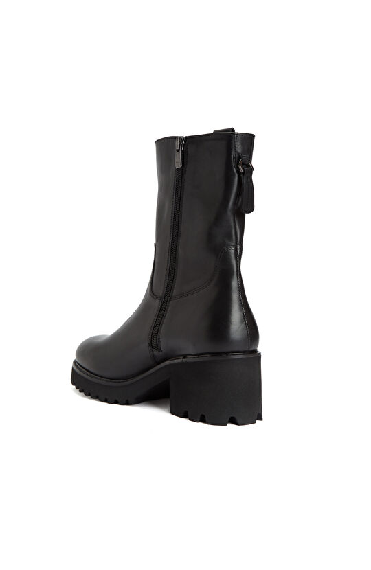 Siyah Fermuarlı Kadın Deri Bot