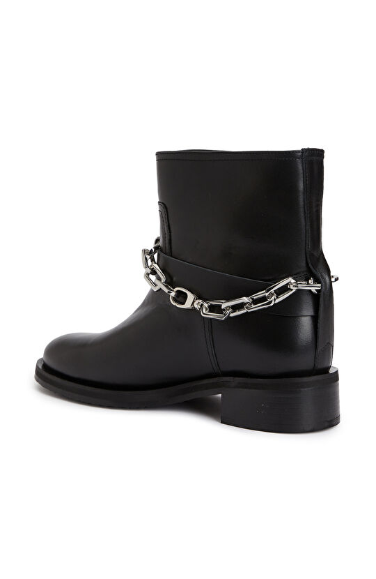 Siyah Zincir Detaylı Kadın Deri Bot