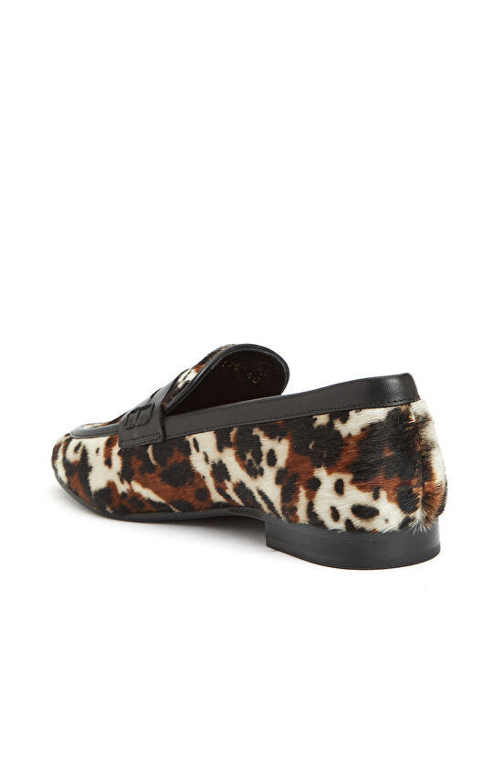 Siyah Bej Kadın Deri Loafer