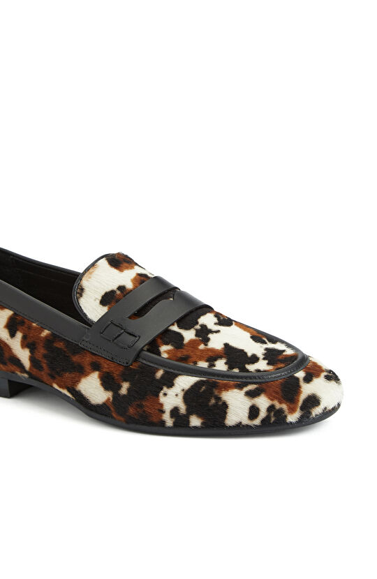 Siyah Bej Kadın Deri Loafer