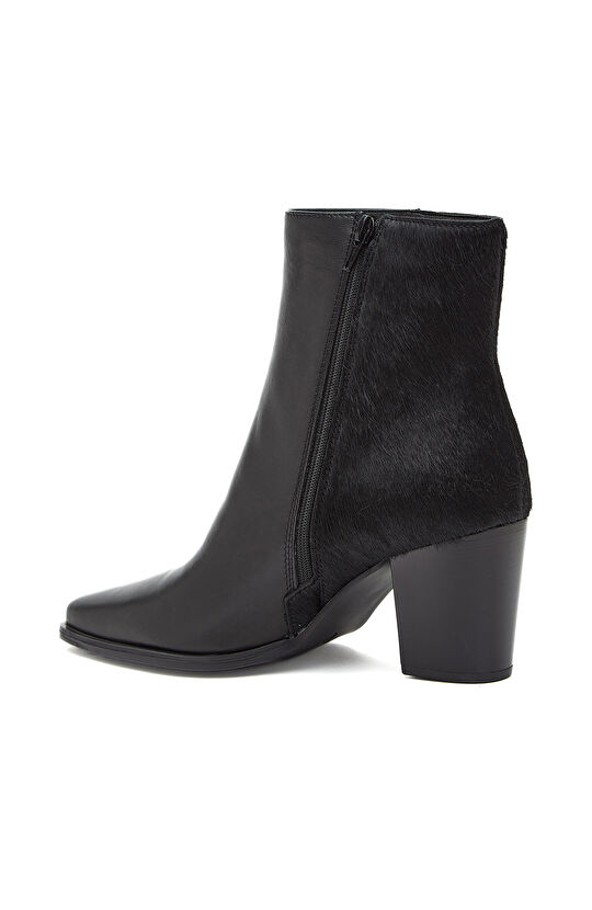 Siyah Kadın Tay Tüyü Detaylı Western Deri Bot