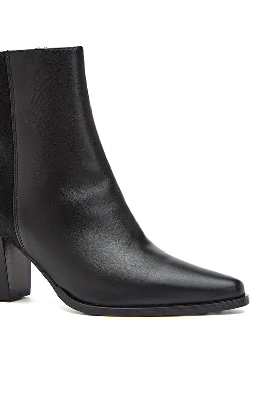 Siyah Kadın Tay Tüyü Detaylı Western Deri Bot