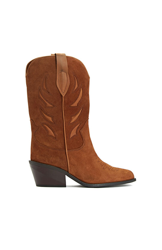 Taba Kadın Kovboy Süet Çizme