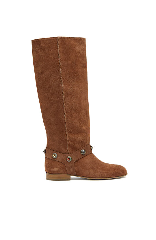 Taba Taşlı Kadın Deri Çizme