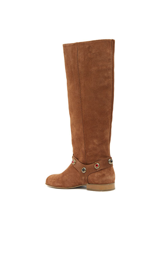 Taba Taşlı Kadın Deri Çizme