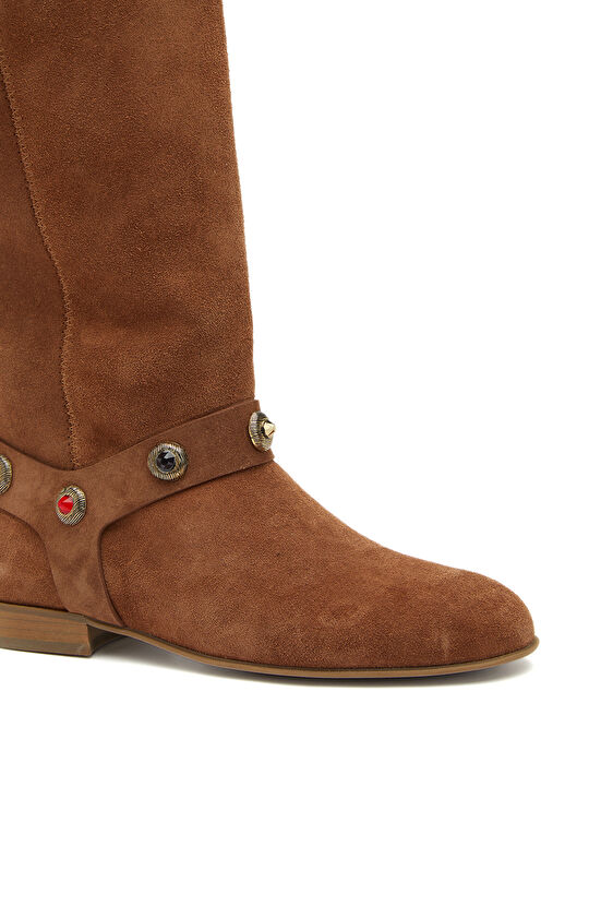 Taba Taşlı Kadın Deri Çizme